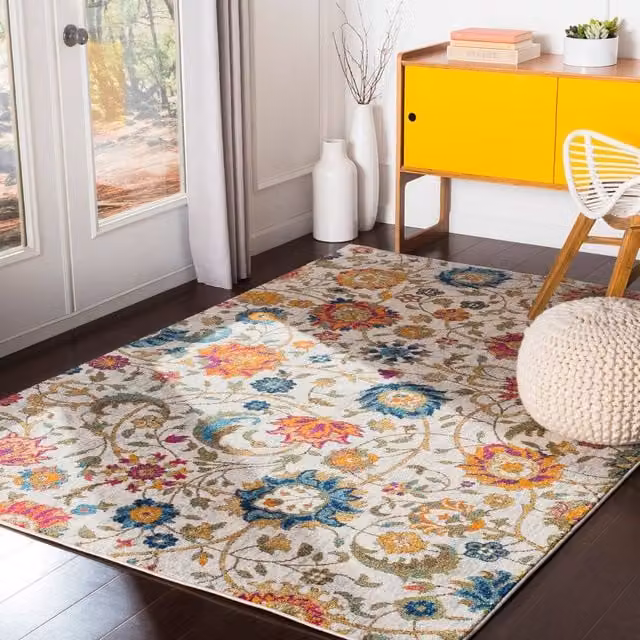 Livabliss Harput Vintage Boho Living Room Rug in Beige, Blue, Orange and Yellow, W: 80 cm, L: 220 cm