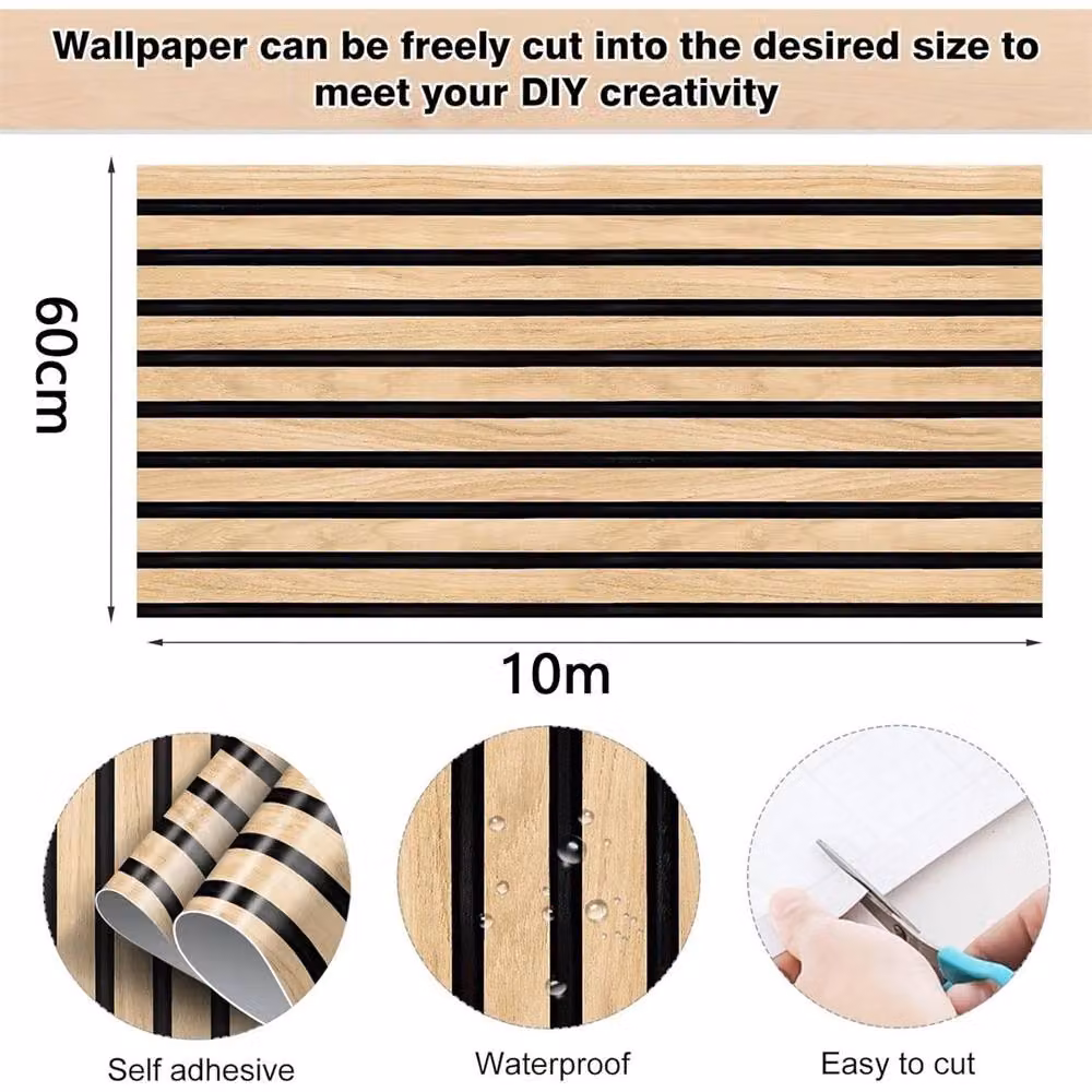 Nordara Brown Wood Look Self-Adhesive 3D Striped Wall Panel Wallpaper Roll – 2