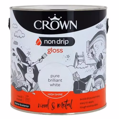Crown Non Drip Gloss Wood and Metal Paint, White, 2.5 l – 2