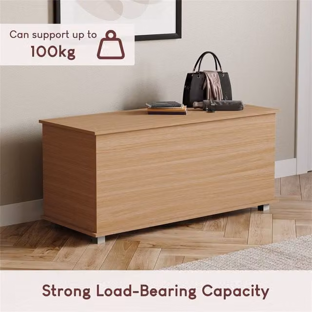 SPETLEK Modern Pine Toy Chest Storage Ottoman in Brown