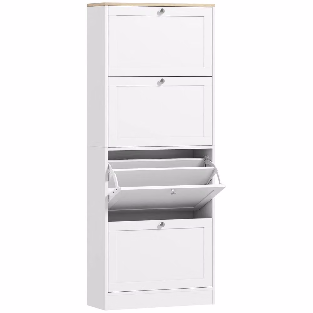 Wyld Haus Fiyofa Slim White 4 Drawer Shoe Cabinet W: 60 cm, D: 23.5 cm, H: 151 cm – 2