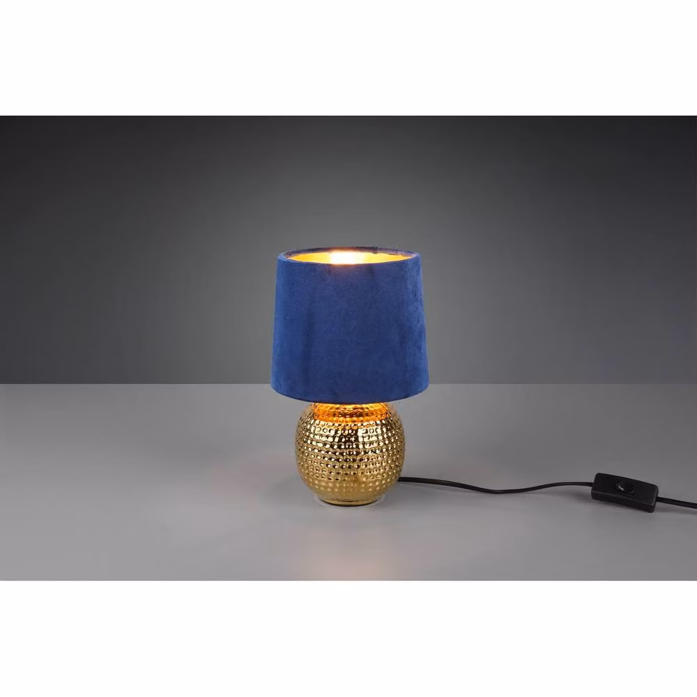 Netlighting Sophia Modern Table Lamp with Round Tapered Blue Fabric Shade and Gold Brass Base – 2