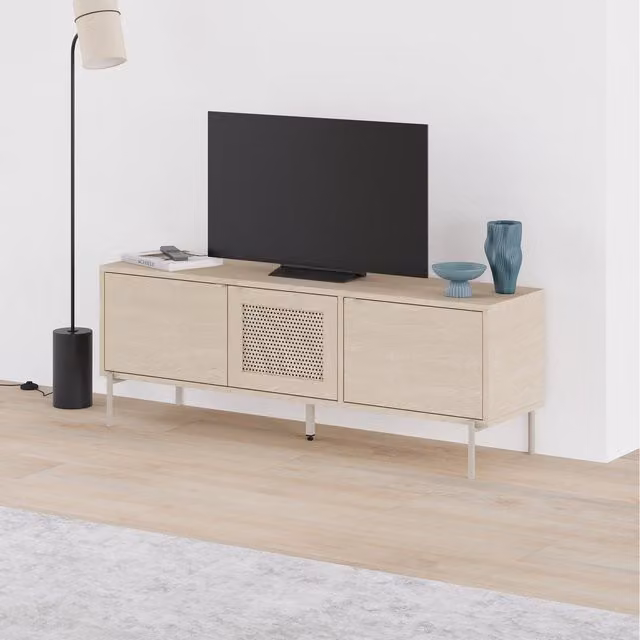 Decortie Inca Modern TV Stand in Oak with Soft-Close Drawers and Media Compartments, Width: 140 cm – 1