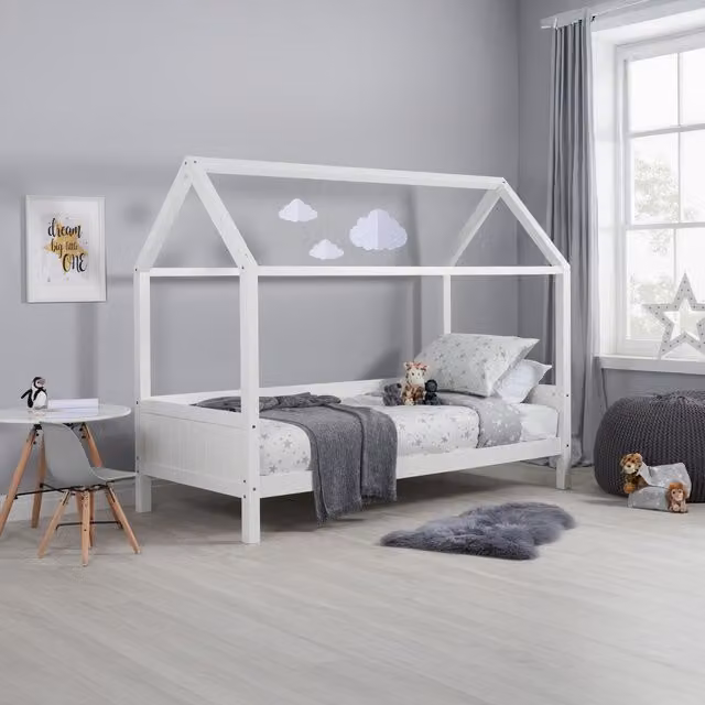 Birlea Scandinavian Solid Wood Single Bed in White, W/D/H: 90 x 190 cm