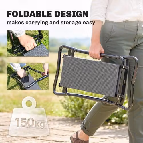 Outsunny 2 in 1 Garden Kneeler Seat with Tool Bag, Grey – 5