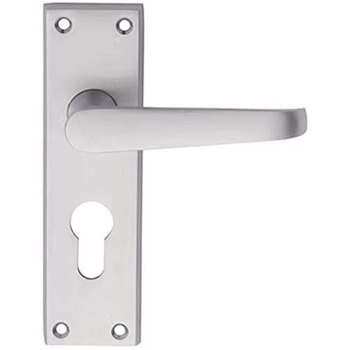 Loops Pair Straight Victorian Handle on Euro Lock Backplate, Satin Chrome, W: 150 mm, H: 43 mm