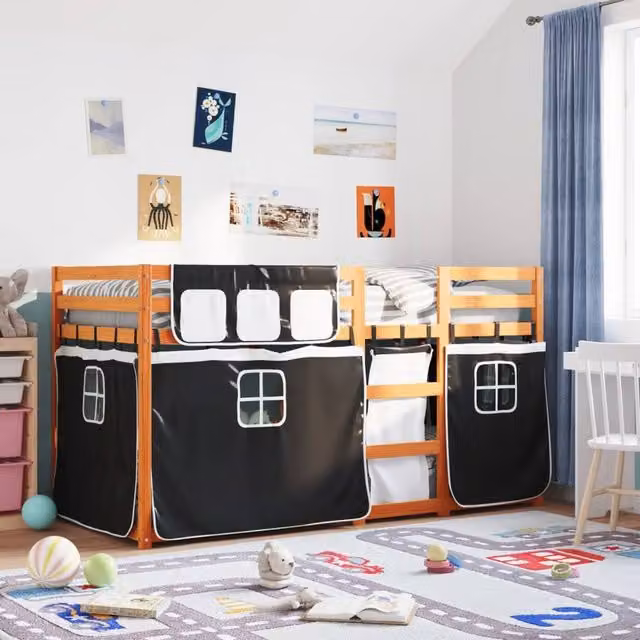 Berkfield Home Single Bunk Bed in White and Black Solid Pine Wood, W/D/H: 90 x 190 cm – 1