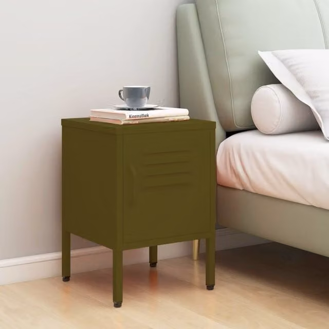 Berkfield Home Modern Metal Nightstand in Matt Green, W/D/H: 35 x 35 x 51 cm