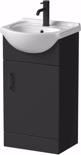 FORGEVIO Modern Black Matt Freestanding Bathroom Vanity Unit with Basin Sink and Soft-Close Hinged Doors