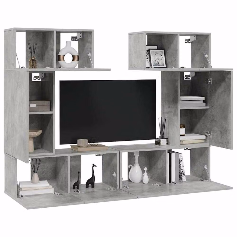 Berkfield Home 6 Piece Grey Matt MDF Living Room TV Cabinet and Lowboard Set – 1