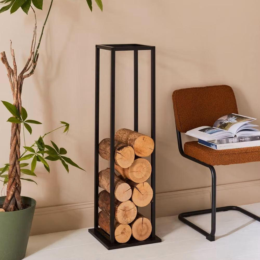 sweeek Matt Black Metal Vertical Log Rack, H 112 cm x W 33 cm x D 33 cm – 3