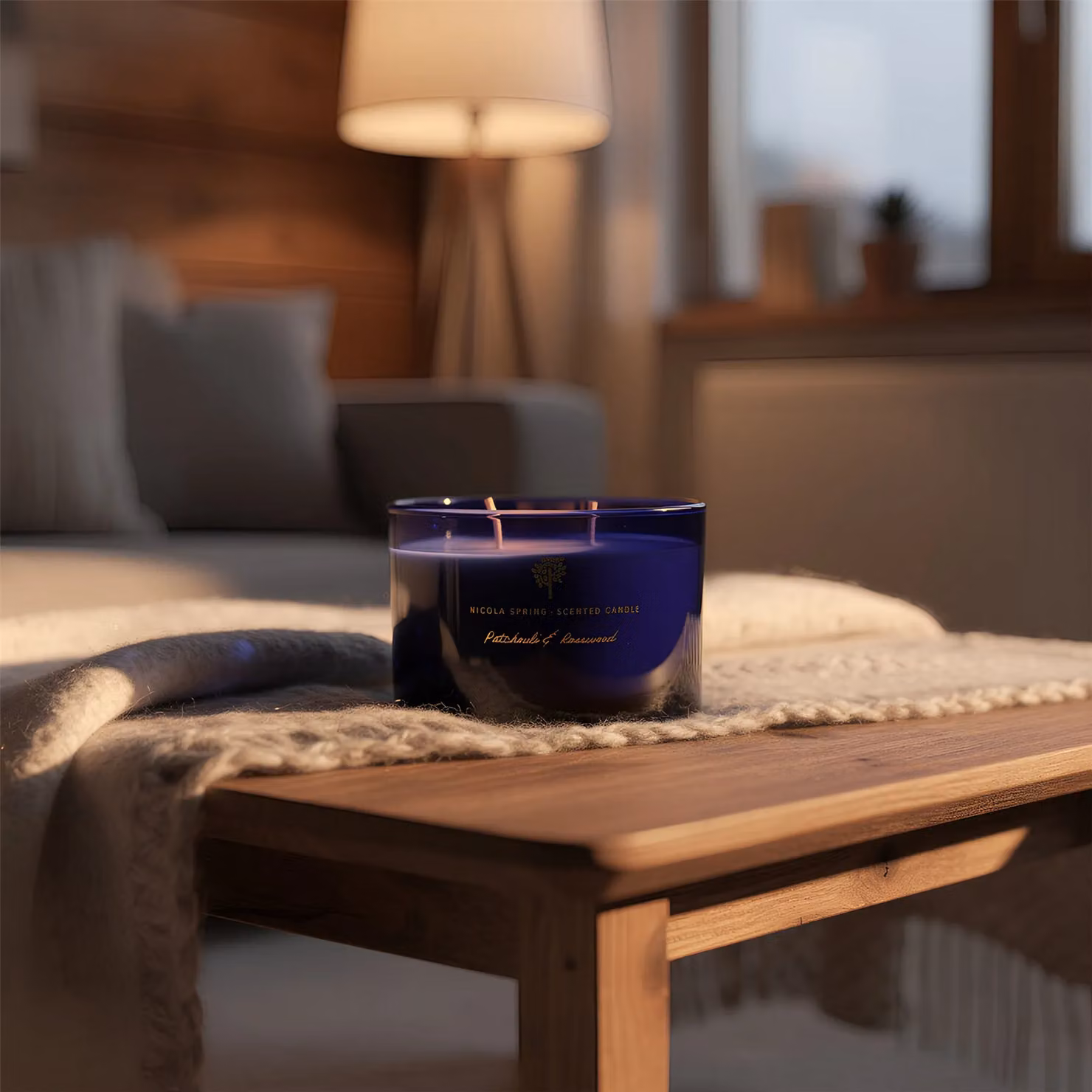 Nicola Spring Patchouli & Rosewood Soy Wax Candle, 350g, Blue – 4