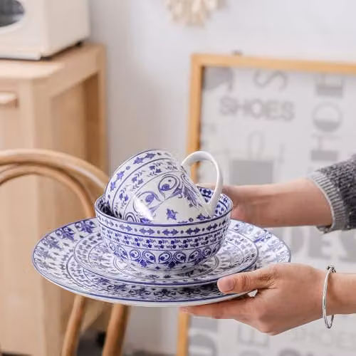 Simpa Blue Florentine Floral Porcelain 16-Piece Dinner Set – 3