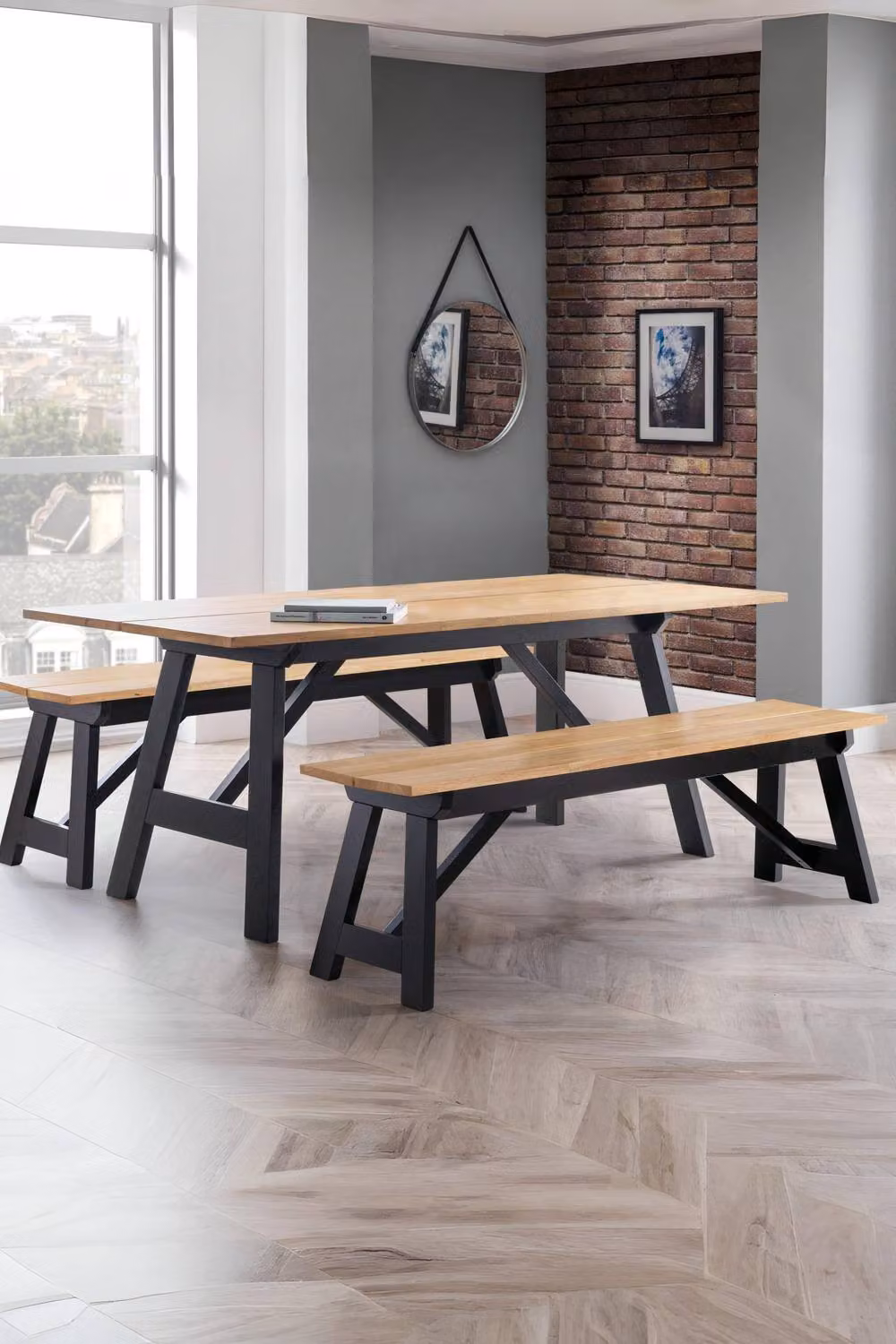 Julian Bowen Hockley 140cm Industrial Dining Bench in Black and Brown – 3