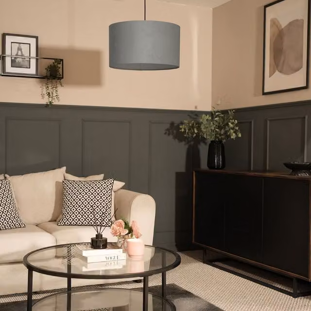 ValueLights Reni Large Modern Cylinder Velvet Pendant Lampshade in Grey