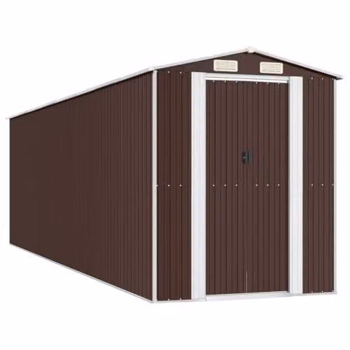 vidaXL Garden Shed Outdoor Storage House in Dark Brown Galvanised Steel, W/D/H: 689 x 192 x 223 cm