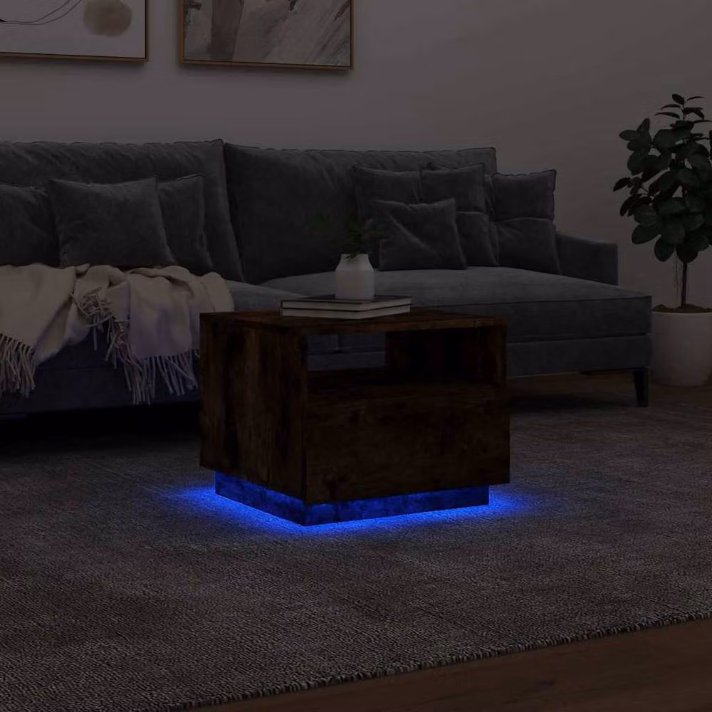 Berkfield Home Modern Coffee Table with LED Lights in Smoked Oak Brown, W/D/H: 50 x 49 x 40 cm – 5