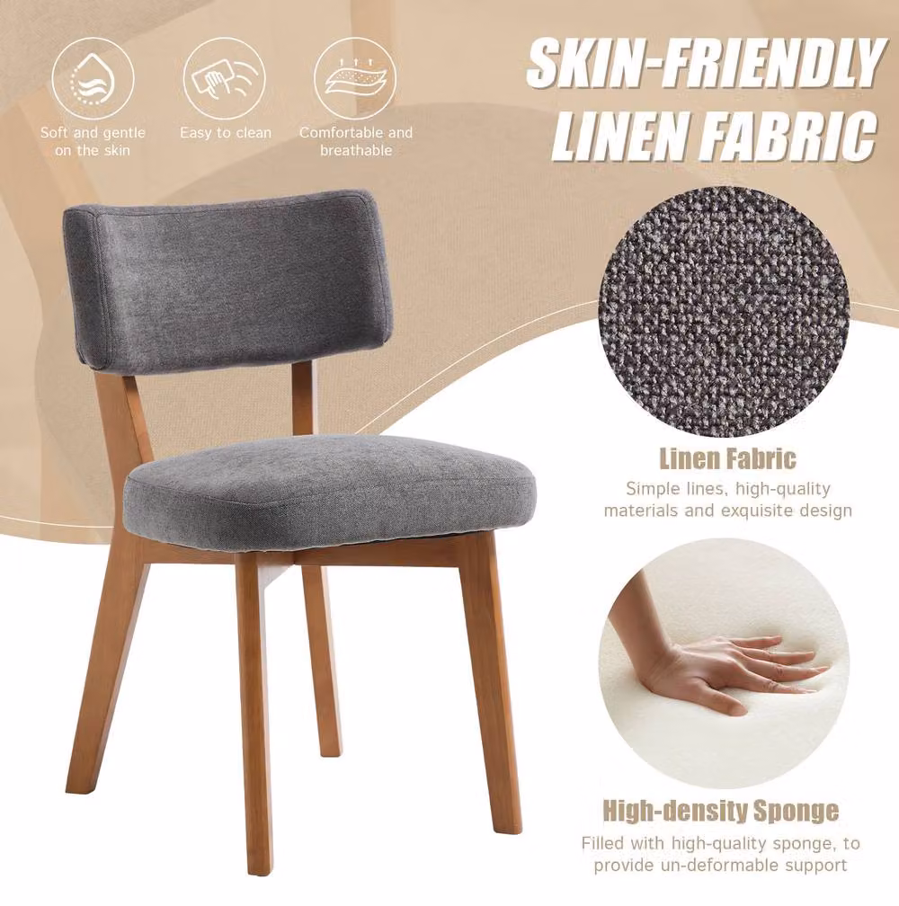 STILVORA Set of 2 Grey Fabric Dining Chairs with Solid Wood Frame – 5