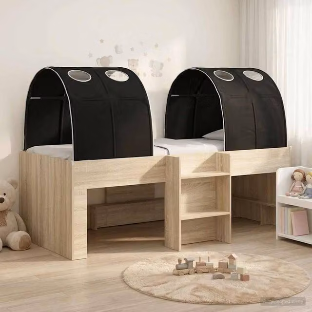Berkfield Home 3-Piece Bed with Tunnel in Sonoma Oak and Black Engineered Wood