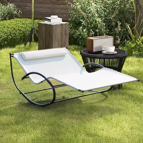 Outsunny Double Hammock Chair Sun Lounger in White – 2