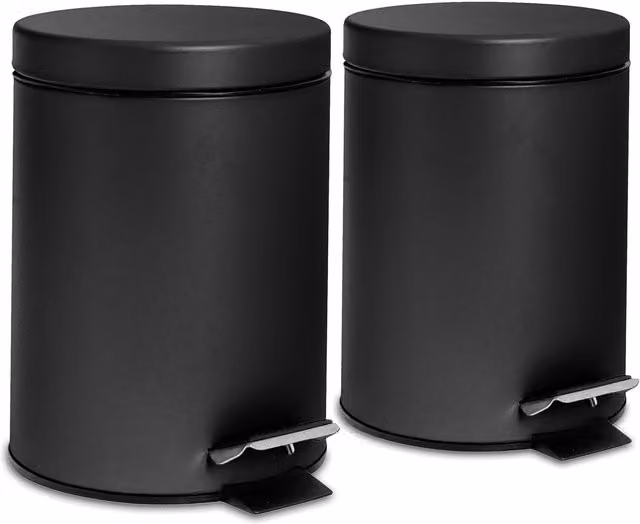 Harbour Housewares Pack of 2 Round Stainless Steel Pedal Bins, 3L, Black – 7