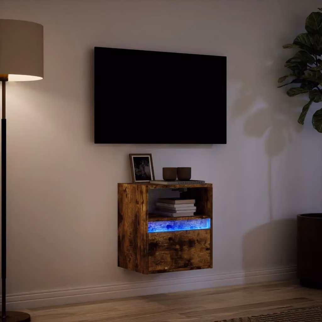Berkfield Home Wall Mounted TV Cabinet with LED Lighting in Smoked Oak Brown, W/D/H: 41 x 31 x 45 cm – 5