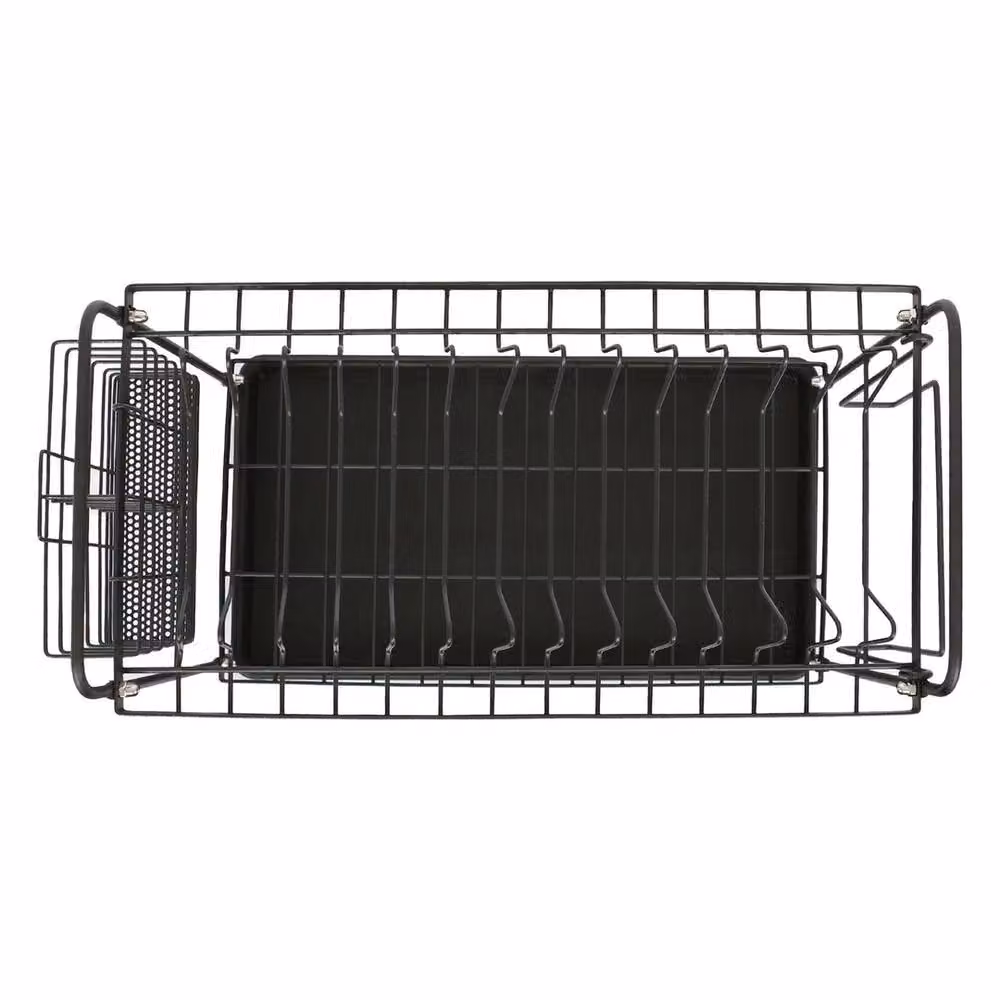 NESTLUNE Metal 2-Tier Dish Drainer Rack with Drip Tray and Cutlery Holder, Black, W: 30 cm, D: 15 cm, H: 15 cm – 3