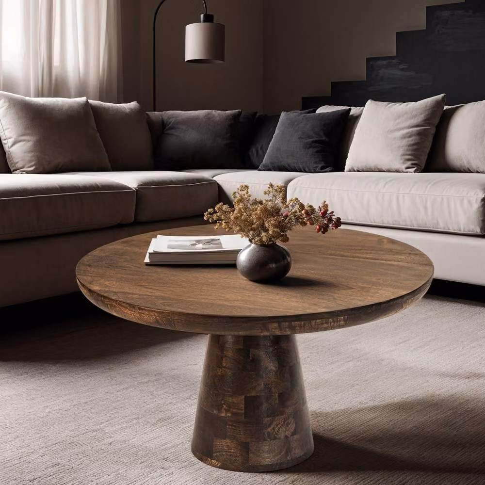 IH Design Round Mango Wood Coffee Table in Brown, Diameter: 80 cm, Height: 45 cm – 3