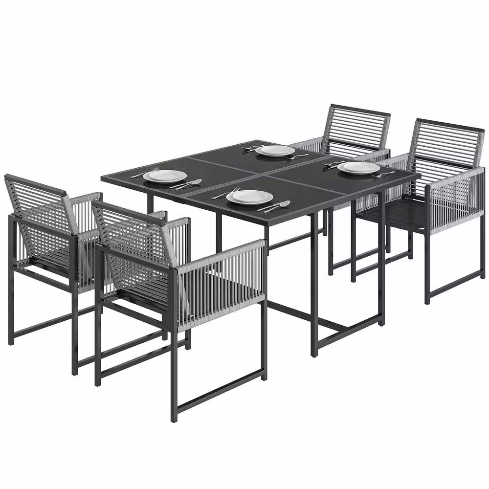 OUTSUNNY Modern Garden Dining Set with Square Table and Chairs in Matt Light Grey – 2