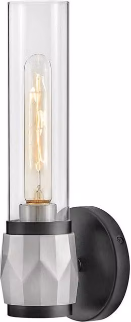 Hinkley Ellison Black Nickel Bathroom Wall Lamp with Transparent Glass and E27 Socket, IP44 Rated