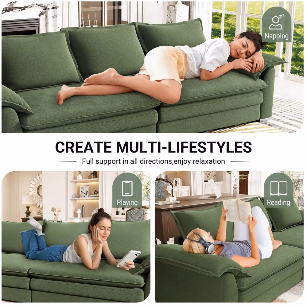 Dprodo Green Chenille Sofa Sleeper with Deep Seats and Solid Wood Frame – 6