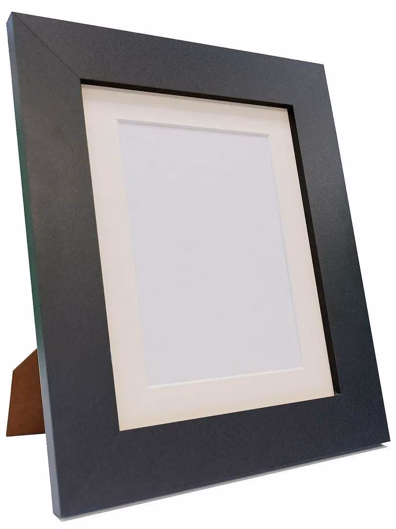 Frames & Mirrors 4U Metro Rectangular Single Picture Frame in Black with Ivory Mount for 10 x 4 Inch Images – 4