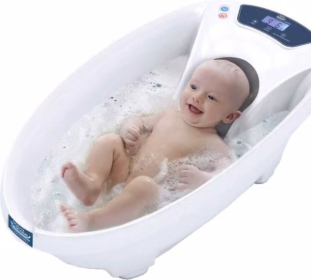 Aquascale V3 Digital Baby Bath in White with Thermometer, Non-Slip Base and Drain Plug