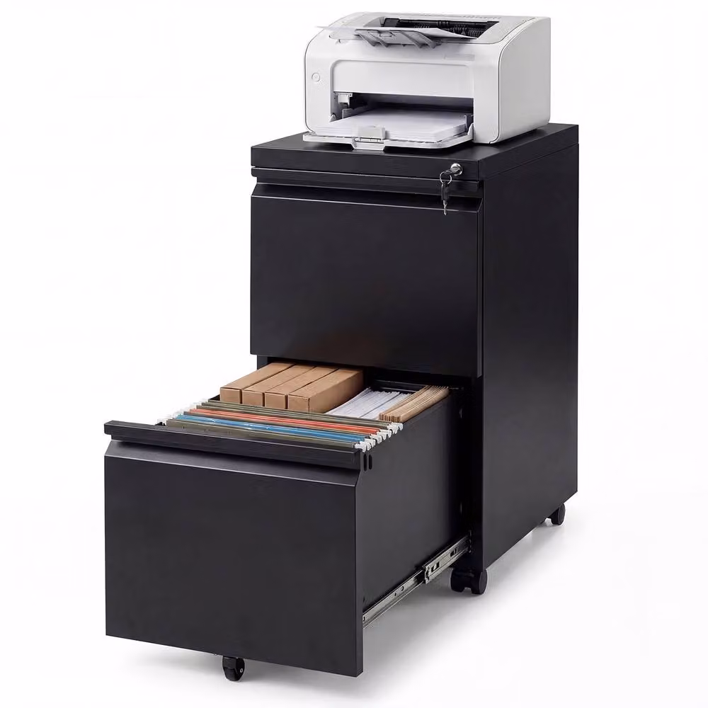 Costway 2-Drawer Mobile Metal Filing Cabinet with Lock and Casters in Black – 3