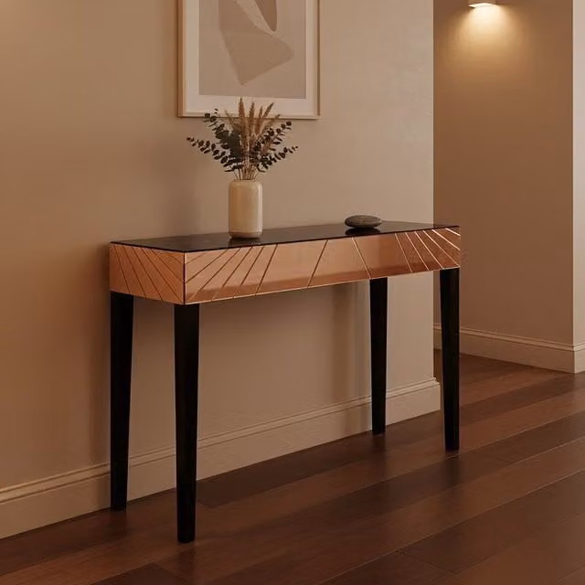 Orsina Modern Art Deco Earl Console Table in Gold and Black with Glass Top