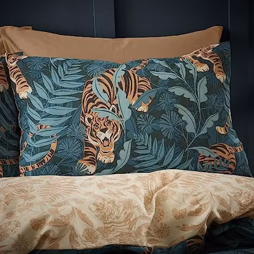 Catherine Lansfield Tropic Tiger Leaf Reversible Double Duvet Cover and Pillowcase Set, Green, W/D/H: 200 x 200 cm and 50 x 75 cm – 2