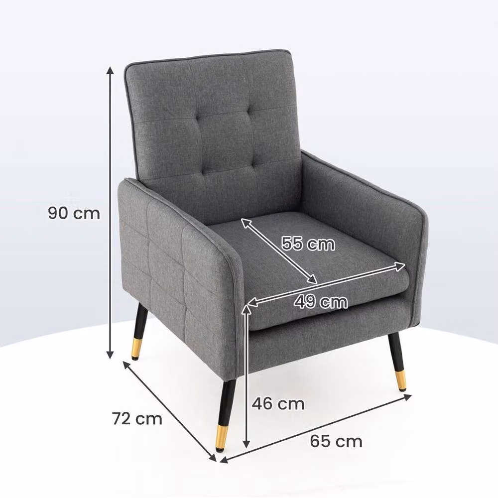 Kelvenix Modern Upholstered Accent Armchair in Grey Linen Fabric with Metal Frame – 2