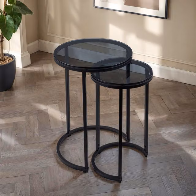 Julian Bowen Chicago Side Tables in Smoked Glass and Black