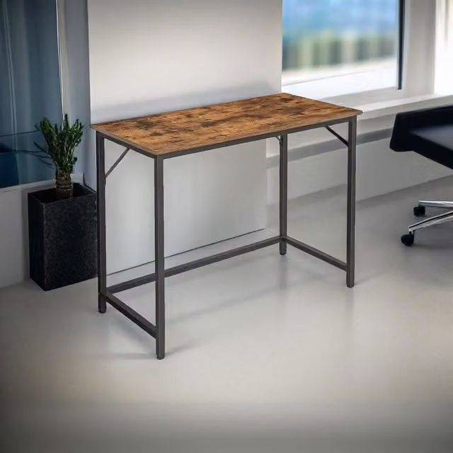 Modcraft Industrial Style Rectangular Writing Desk with Black Metal Frame and Brown Wood Top