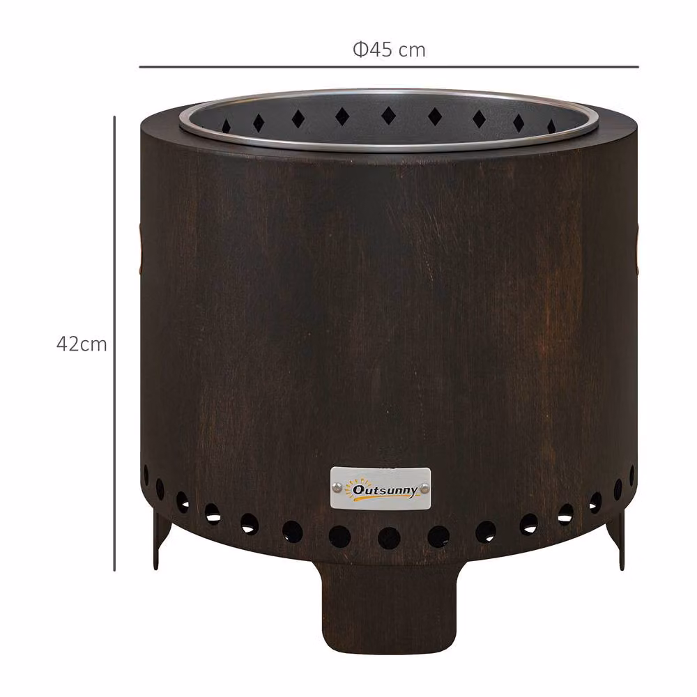 OUTSUNNY Black Metal Smokeless Wood Burning Firepit and Fire Bowl, Diameter: 45 cm – 3