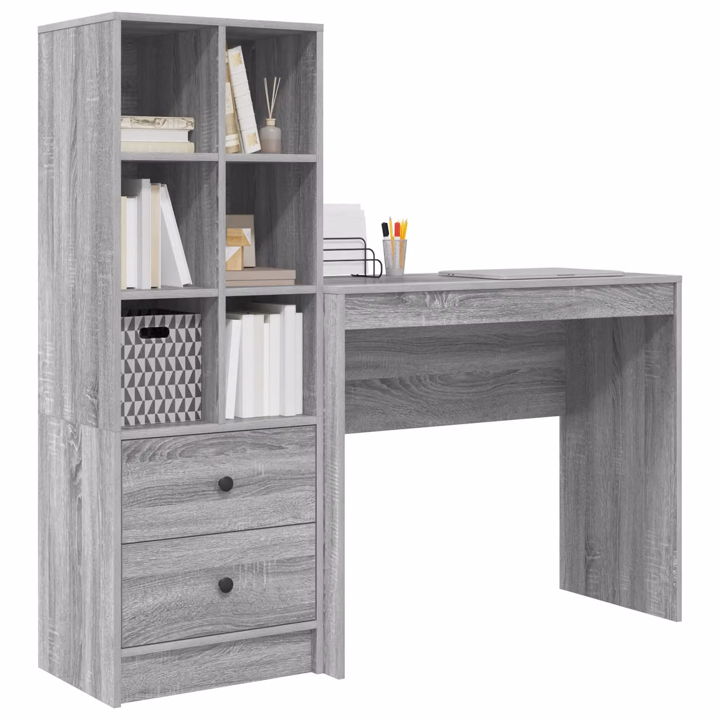 Berkfield Modern Writing Desk with Storage in Grey Sonoma Engineered Wood – 2