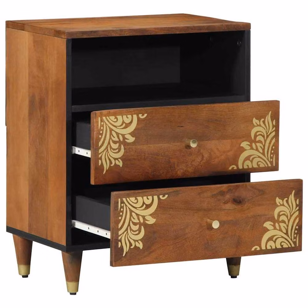 Berkfield Home Solid Mango Wood Bedside Cabinet, Brown, W/D/H: 50 x 33 x 60 cm – 2