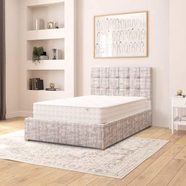 Aspire Sinatra Upholstered Fabric Ottoman Storage Bed in Grey, W/D/H: 120 x 200 cm