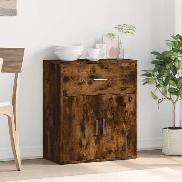 Berkfield Home Smoked Oak Sideboard in Brown, W/D/H: 60 x 31 x 70 cm