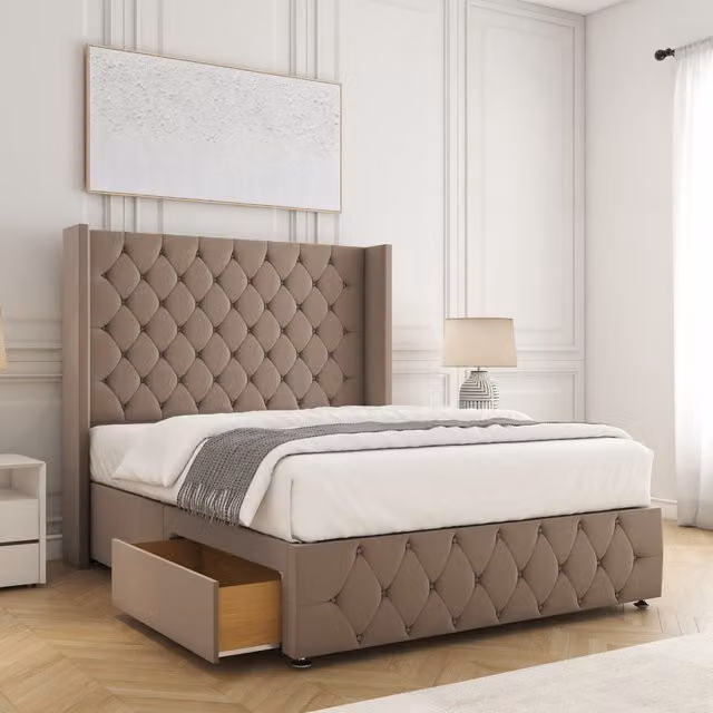 BSSPOKE Ruby Divan Bed in Bronze Plush Velvet with 54 inch Headboard, 2 Drawers and Footend, Small Double, W/D/H: 120 x 200 cm