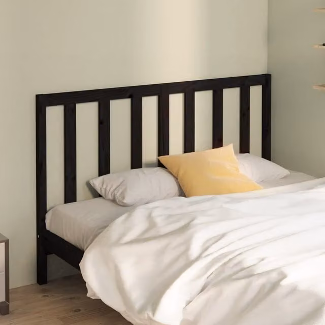 Berkfield Home Black Rustic Solid Wood Pine Bed Headboard W: 146 cm, D: 4 cm, H: 100 cm
