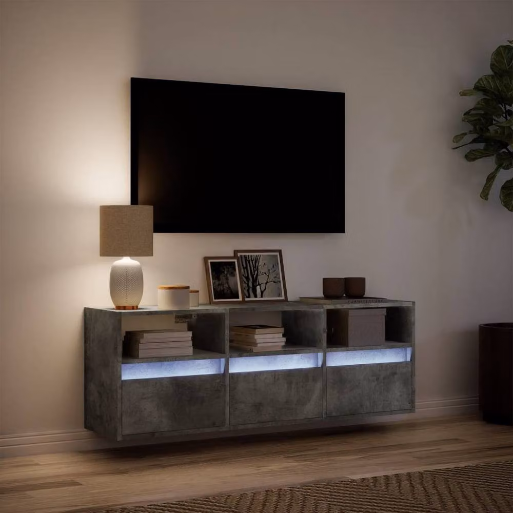 Berkfield Home Modern TV Wall Cabinet with LED Lights in Concrete Grey, W/D/H: 130 x 31 x 45 cm – 4