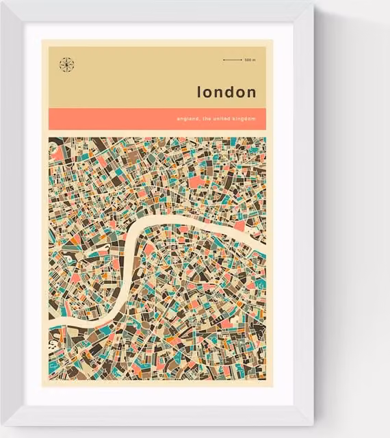 East End Prints London Streetguide Orange Framed Art Print in Multicolour