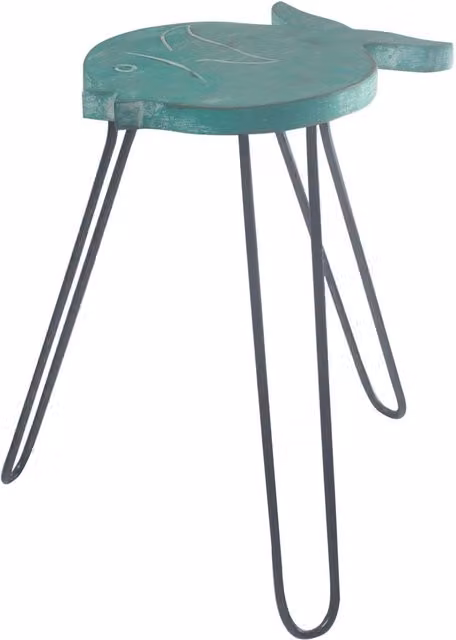 KDMK Handcrafted Albasia Wood Fish Stand Plant Holder in Turquoise and Petrol
