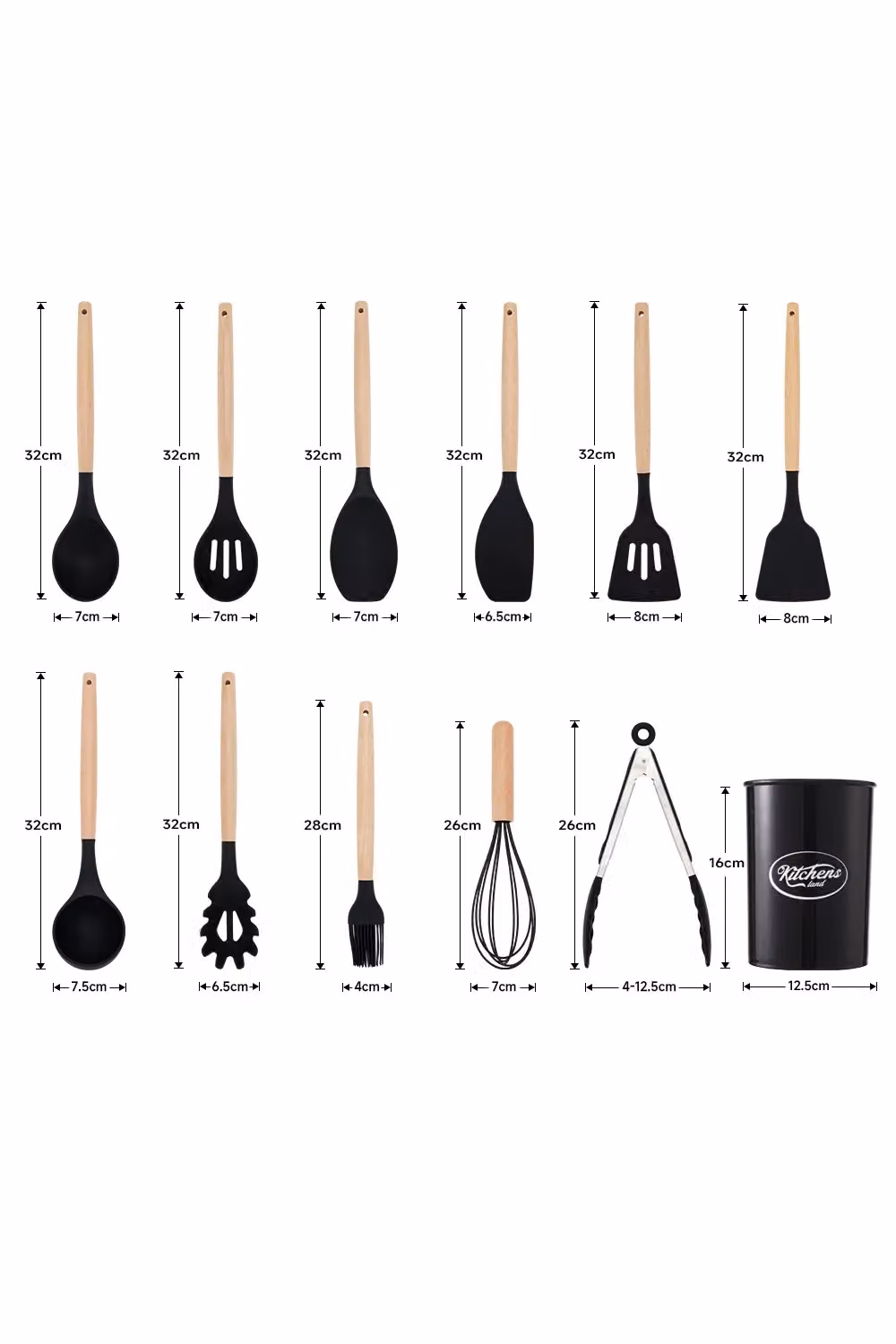 H&O Direct 11 Piece Black Silicone Kitchen Utensil Set for Nonstick Cookware – 3